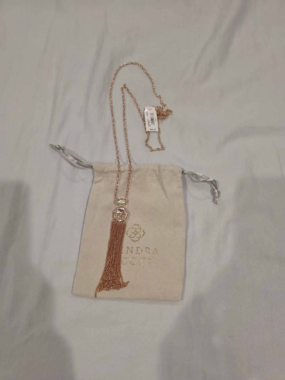 Kendra Scott Rose Gold Tassel Pendant Necklace with Crystal Accent
